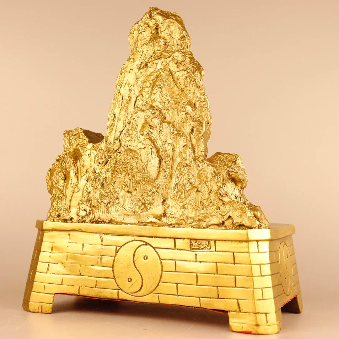 12"Tibetan Temple Collection Old Bronze Shi dare Recruit money Yuanbao Eight Diagrams Stone Mountain Amass wealth Town house