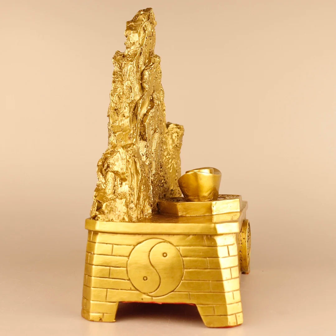 12"Tibetan Temple Collection Old Bronze Shi dare Recruit money Yuanbao Eight Diagrams Stone Mountain Amass wealth Town house