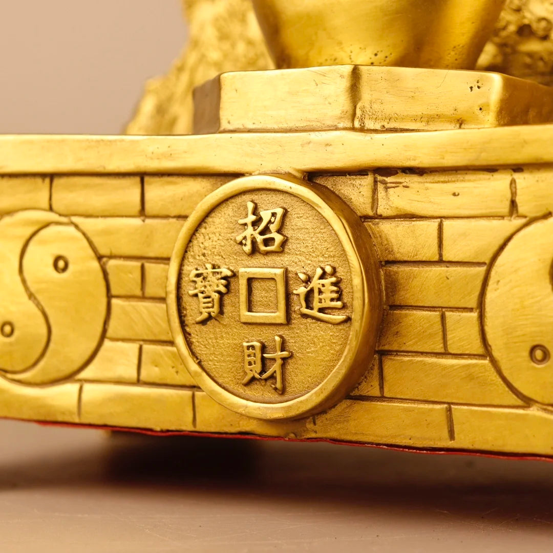 12"Tibetan Temple Collection Old Bronze Shi dare Recruit money Yuanbao Eight Diagrams Stone Mountain Amass wealth Town house