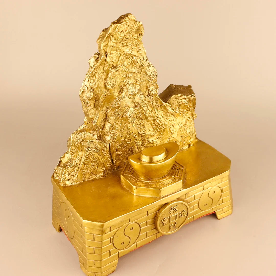 12"Tibetan Temple Collection Old Bronze Shi dare Recruit money Yuanbao Eight Diagrams Stone Mountain Amass wealth Town house