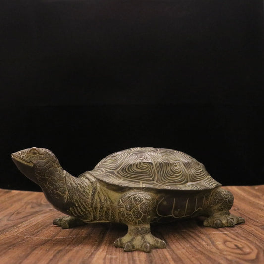 12"Tibetan Temple Collection Old Bronze turtle statue Gather fortune ornament Town house Exorcism ward off evil spirits