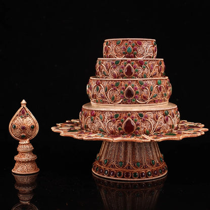 12"Tibetan Temple Collection Tibetan silver filigree Gilt mosaic Gem Manzapan magic weapon worship the pagoda Town house