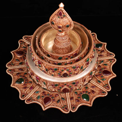12"Tibetan Temple Collection Tibetan silver filigree Gilt mosaic Gem Manzapan magic weapon worship the pagoda Town house