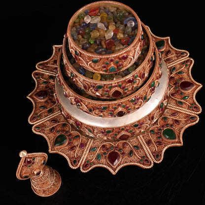 12"Tibetan Temple Collection Tibetan silver filigree Gilt mosaic Gem Manzapan magic weapon worship the pagoda Town house