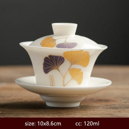 120/140ml Hand-painted Goat Fat Jade White Porcelain Gaiwan Household Ceramic Tea Infuser Traditional with Cover Teacup