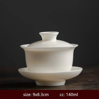 120/140ml Hand-painted Goat Fat Jade White Porcelain Gaiwan Household Ceramic Tea Infuser Traditional with Cover Teacup