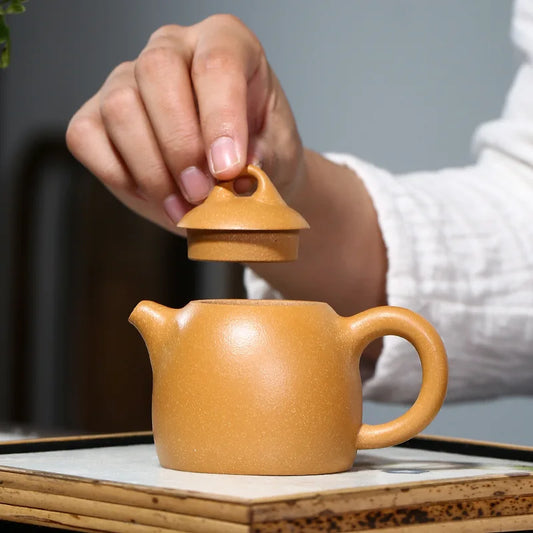 120CC Yixing Zisha Teapot Household Gold Segment Mud Handmade Qin Quan Sketch Raw Ore Teapot Tea Set