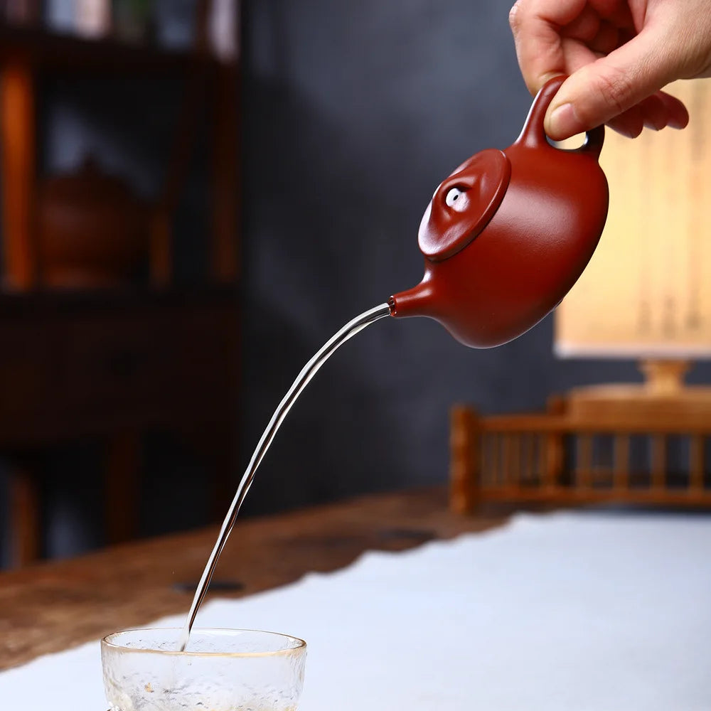 120cc Chaozhou Hand-Pulled Teapot Raw Ore Vermilion Mud Small Brewing Pot Purple Clay Kung Fu Tea Set Sketch xiaoshipiao Pot
