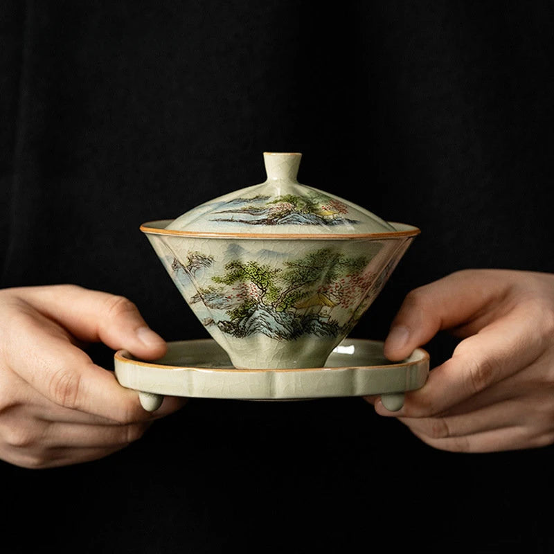 120ml Antique Ceramic Tea Cup Handmade Portable Gaiwan Tea Bowl Household Beauty Tea Infuser Chinese Tea Set Accessories