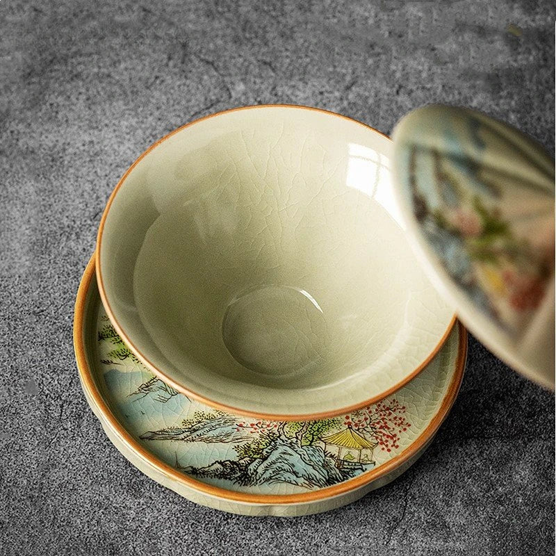 120ml Antique Ceramic Tea Cup Handmade Portable Gaiwan Tea Bowl Household Beauty Tea Infuser Chinese Tea Set Accessories