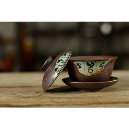 120ml Antique Gaiwan For Tea  Pottery Tureen With Lid Word Teaware Kung Fu Tea Ceremony Set Coffee Cups Bowls Vintage Chawan