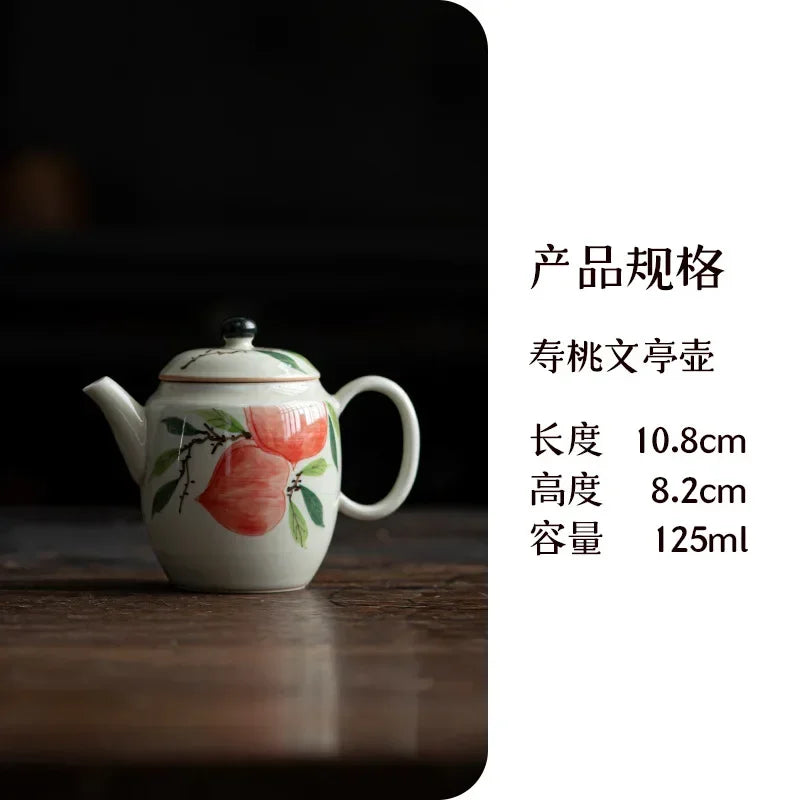 120ml Antique Pure Hand-painted Teapotjapanese Powder Yin Pot Household Tea Brewing Kettle with Strainer Accessories Ornaments