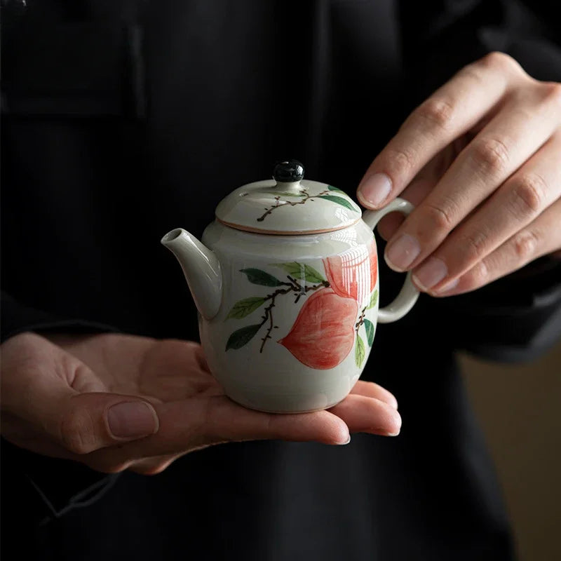 120ml Antique Pure Hand-painted Teapotjapanese Powder Yin Pot Household Tea Brewing Kettle with Strainer Accessories Ornaments