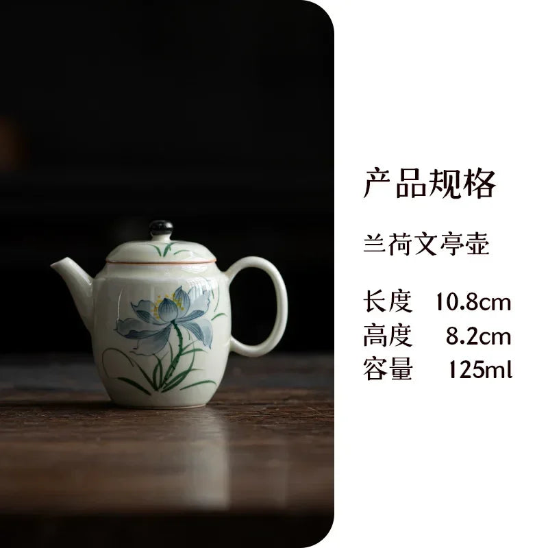 120ml Antique Pure Hand-painted Teapotjapanese Powder Yin Pot Household Tea Brewing Kettle with Strainer Accessories Ornaments