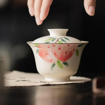 120ml Boutique Hand Painted Gaiwan Pink Peach Tea Tureen Teacup Coarse Ceramic Cover Powder Soaking Bowl Tea Cup Kung Fu Teaset