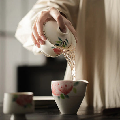 120ml Boutique Hand Painted Gaiwan Pink Peach Tea Tureen Teacup Coarse Ceramic Cover Powder Soaking Bowl Tea Cup Kung Fu Teaset