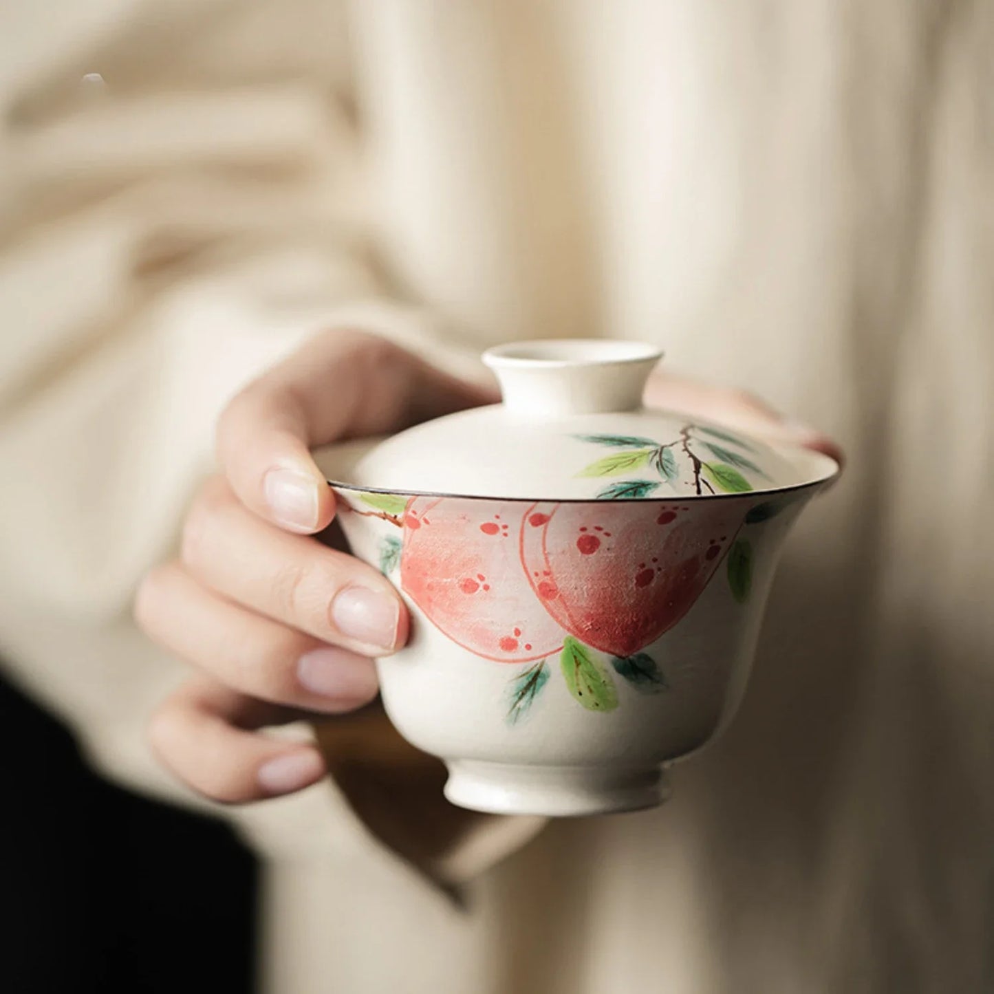 120ml Boutique Hand Painted Gaiwan Pink Peach Tea Tureen Teacup Coarse Ceramic Cover Powder Soaking Bowl Tea Cup Kung Fu Teaset