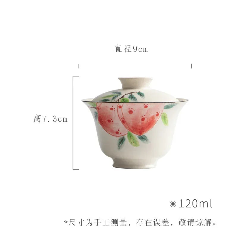 120ml Boutique Hand Painted Gaiwan Pink Peach Tea Tureen Teacup Coarse Ceramic Cover Powder Soaking Bowl Tea Cup Kung Fu Teaset