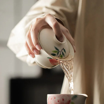 120ml Boutique Hand Painted Gaiwan Pink Peach Tea Tureen Teacup Coarse Ceramic Cover Powder Soaking Bowl Tea Cup Kung Fu Teaset