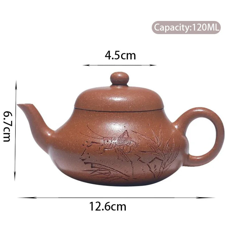 120ml Chinese Yixing High-end Handmade Purple Clay Teapot Small Capacity Famous Artists Hand-carved Tea Pot Kettle Zisha Tea Set
