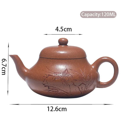 120ml Chinese Yixing High-end Handmade Purple Clay Teapot Small Capacity Famous Artists Hand-carved Tea Pot Kettle Zisha Tea Set