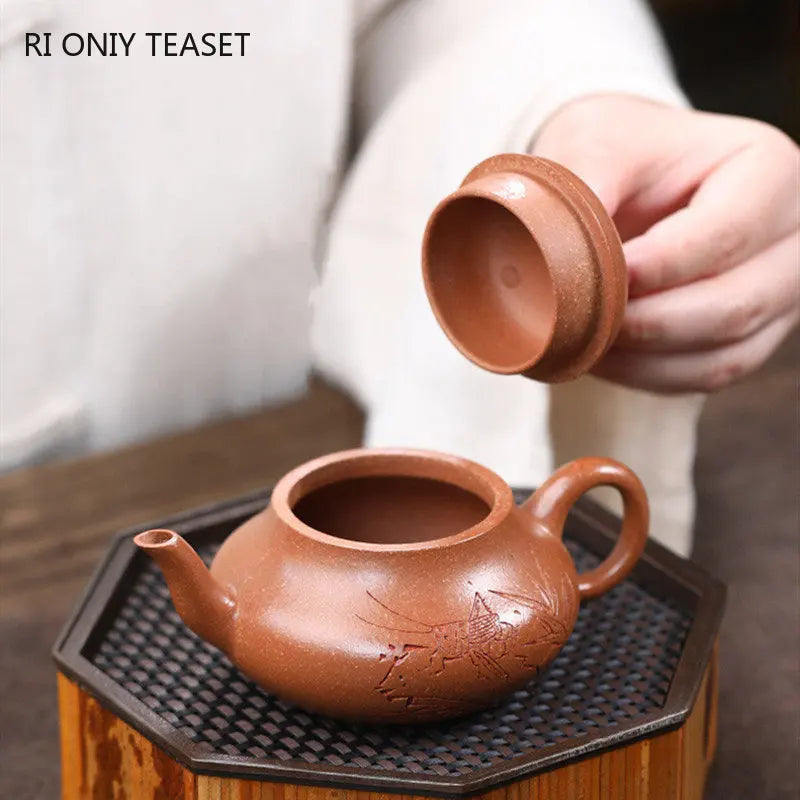 120ml Chinese Yixing High-end Handmade Purple Clay Teapot Small Capacity Famous Artists Hand-carved Tea Pot Kettle Zisha Tea Set