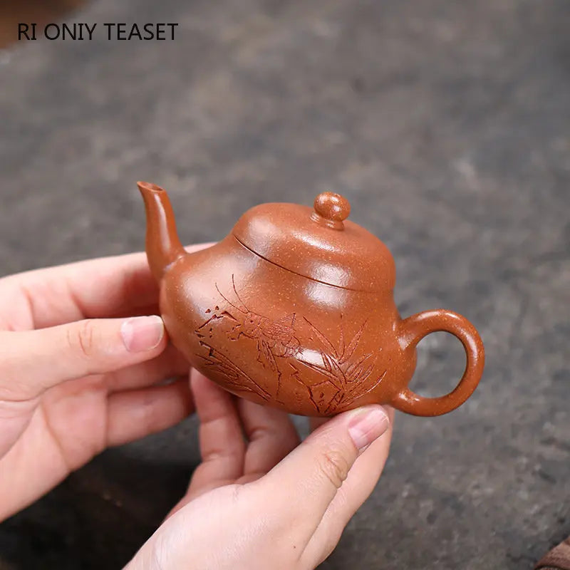 120ml Chinese Yixing High-end Handmade Purple Clay Teapot Small Capacity Famous Artists Hand-carved Tea Pot Kettle Zisha Tea Set