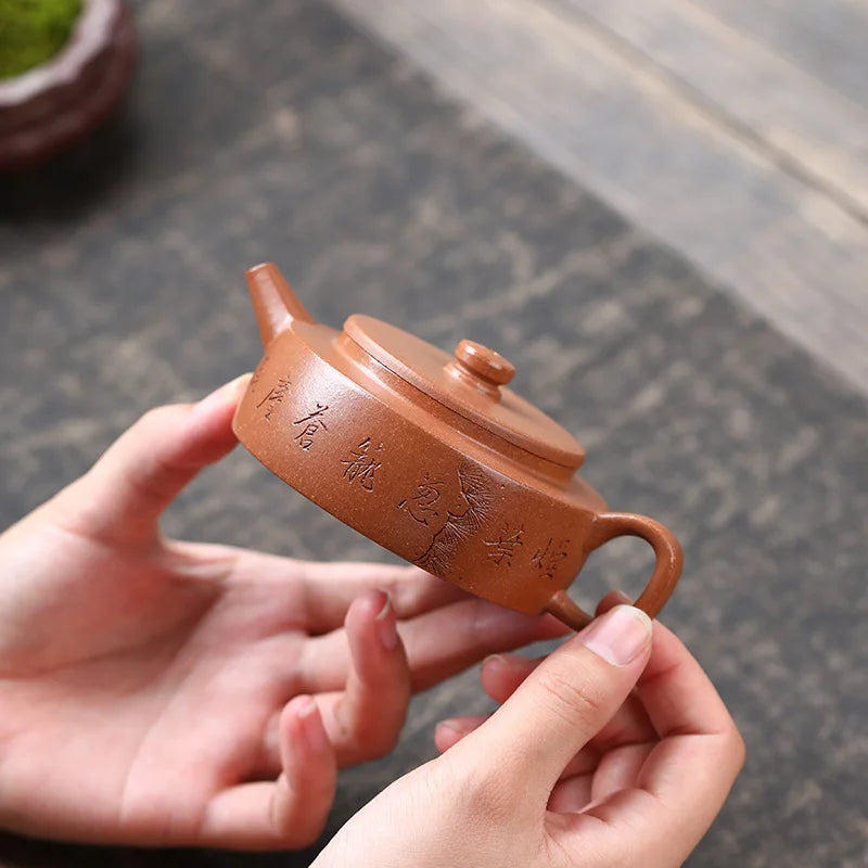 120ml Chinese Yixing Purple Clay Teapot Beauty Kettle Famous Artists Hand-carved Pine Tree Pattern Tea Pot Zisha Tea Set Teaware