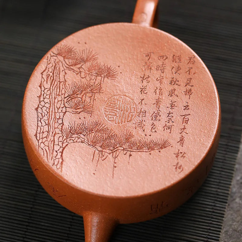120ml Chinese Yixing Purple Clay Teapot Beauty Kettle Famous Artists Hand-carved Pine Tree Pattern Tea Pot Zisha Tea Set Teaware
