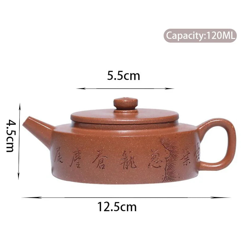 120ml Chinese Yixing Purple Clay Teapot Beauty Kettle Famous Artists Hand-carved Pine Tree Pattern Tea Pot Zisha Tea Set Teaware