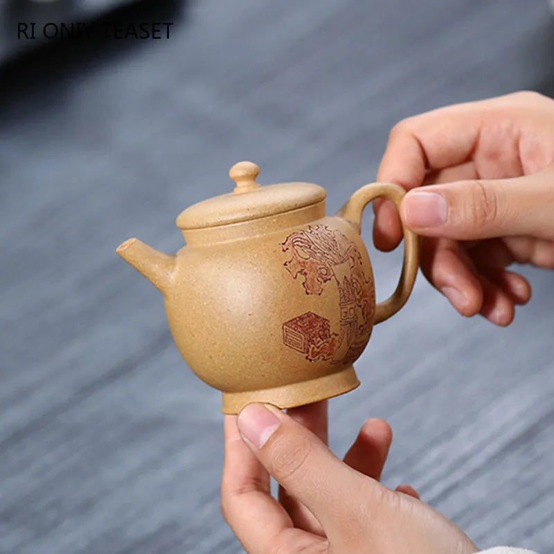 120ml Chinese Yixing Purple Clay Teapots Famous Artists Handmade Small Capacity Tea Pot Raw Ore Section Mud Kettle Zisha Tea Set
