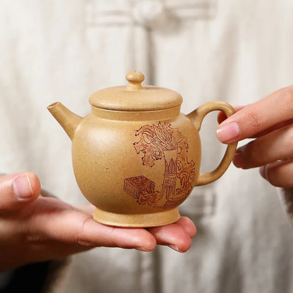 120ml Chinese Yixing Purple Clay Teapots Famous Artists Handmade Small Capacity Tea Pot Raw Ore Section Mud Kettle Zisha Tea Set