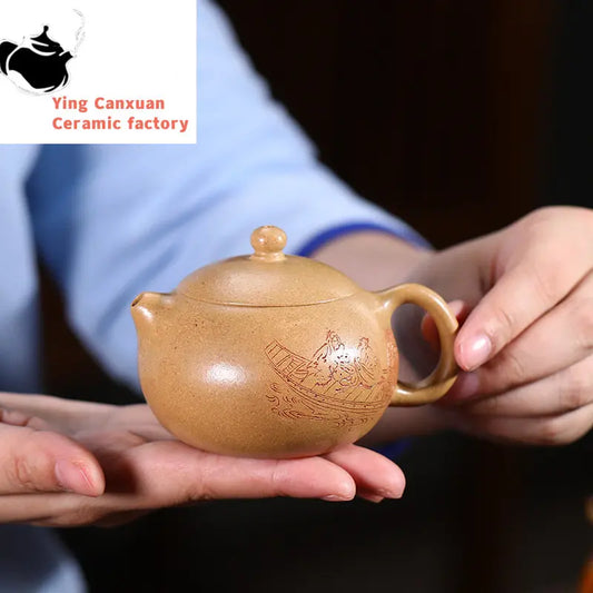 120ml Chinese Yixing Purple Clay Teapots Famous Artists Handmade Xishi Tea Pot Raw Ore Section Mud Kettle High-end Zisha Tea Set