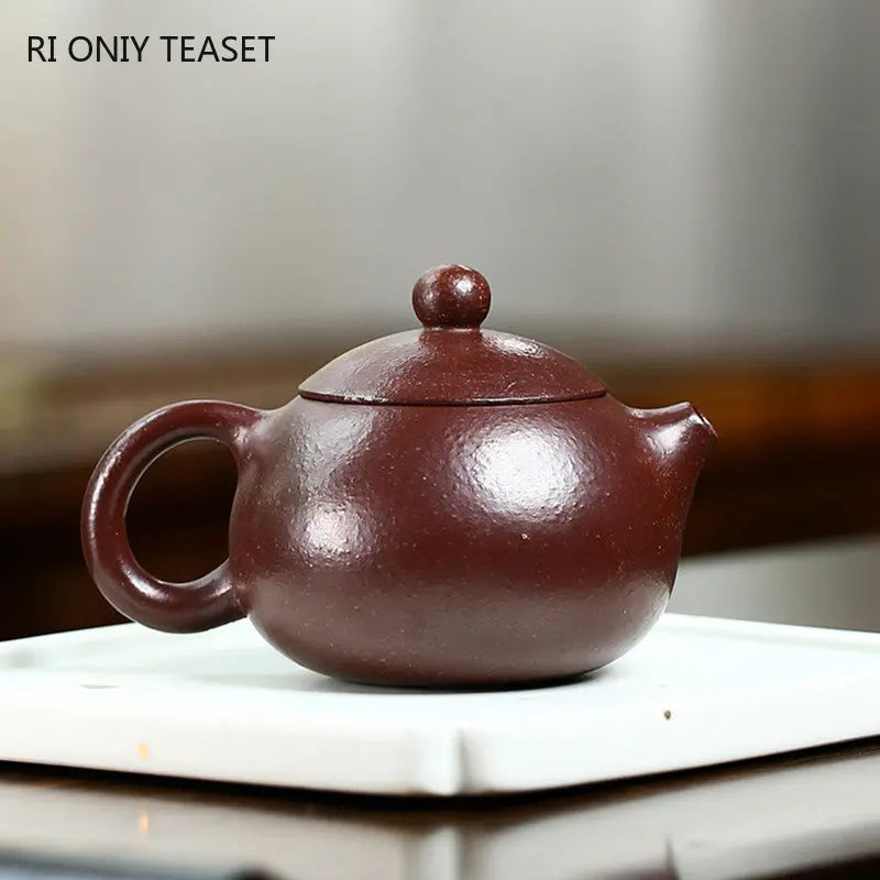 120ml Chinese Yixing Small Capacity Purple Clay Teapots Famous Handmade Xishi Tea Pot Raw Ore Coarse Sand Kettle Zisha Tea Set