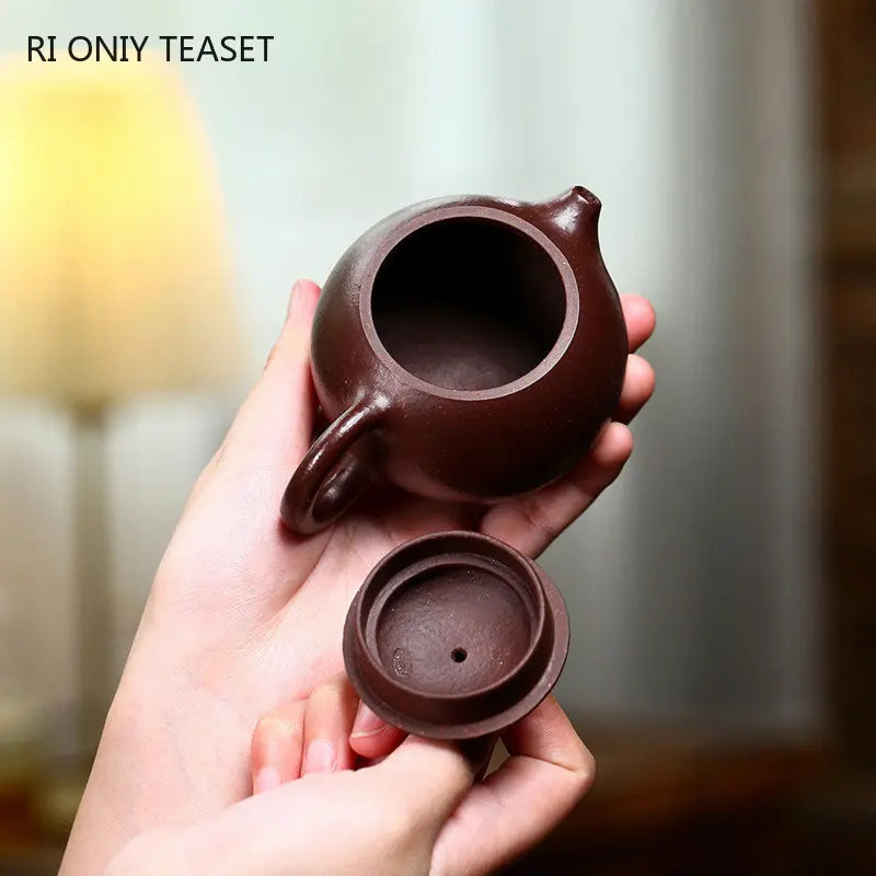 120ml Chinese Yixing Small Capacity Purple Clay Teapots Famous Handmade Xishi Tea Pot Raw Ore Coarse Sand Kettle Zisha Tea Set