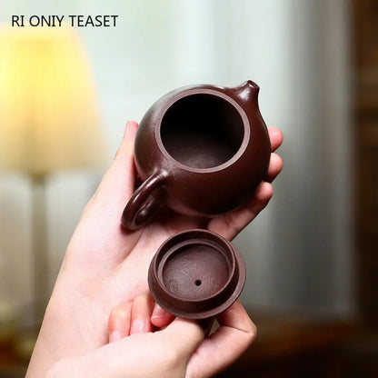 120ml Chinese Yixing Small Capacity Purple Clay Teapots Famous Handmade Xishi Tea Pot Raw Ore Coarse Sand Kettle Zisha Tea Set