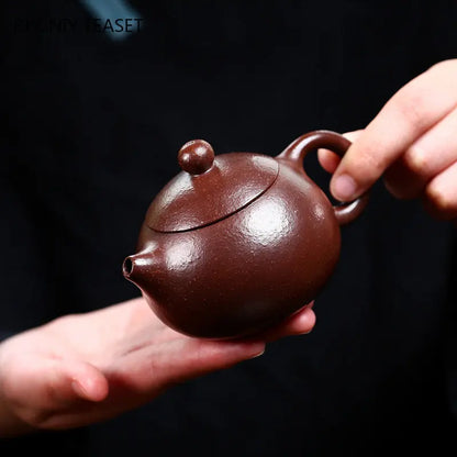 120ml Chinese Yixing Small Capacity Purple Clay Teapots Famous Handmade Xishi Tea Pot Raw Ore Coarse Sand Kettle Zisha Tea Set