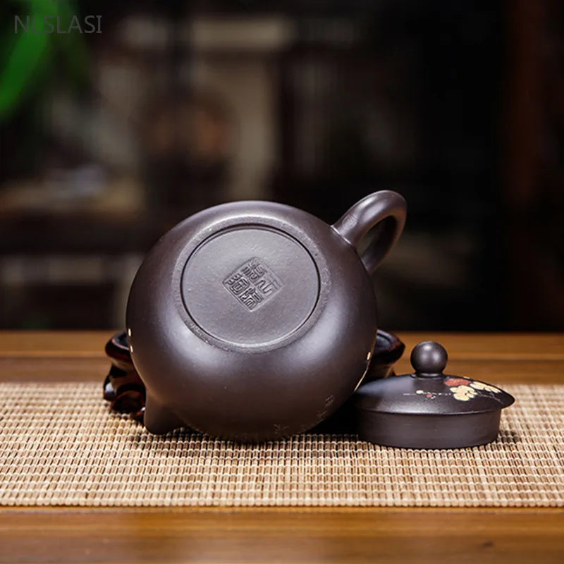 120ml Classic Yixing Purple Clay Teapot Handmade Ball Hole Filter Kettle Customized Beauty Xishi Tea Infuser Zisha Tea Set