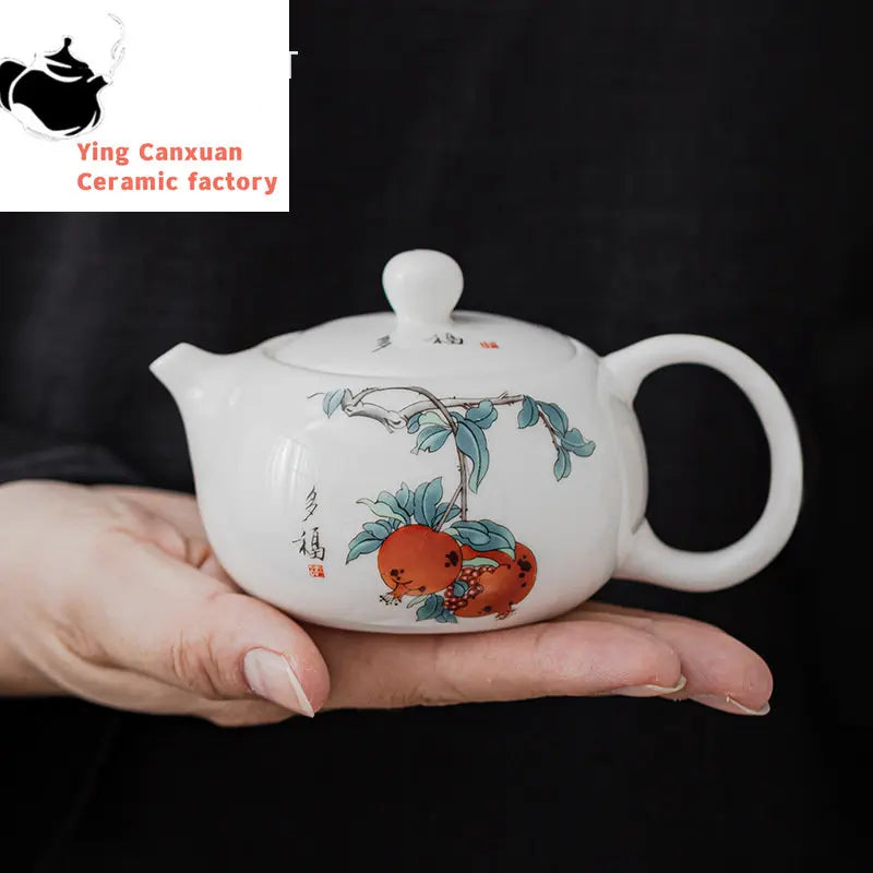 120ml Exquisite Suet Jade Ceramic Teapots Hand Painted Fruit Pattern Tea Pot Travel Portable Kettle Chinese Handmade Tea Set