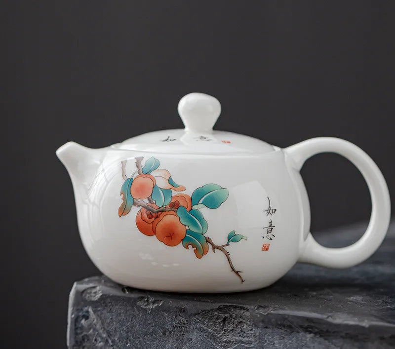 120ml Exquisite Suet Jade Ceramic Teapots Hand Painted Fruit Pattern Tea Pot Travel Portable Kettle Chinese Handmade Tea Set