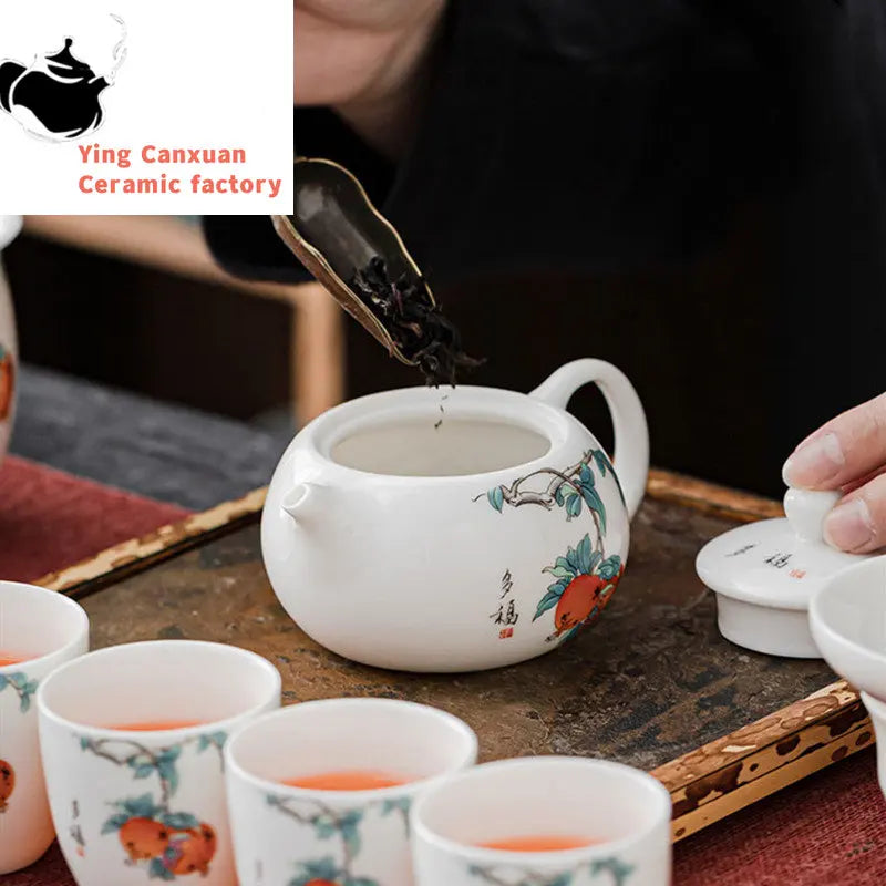 120ml Exquisite Suet Jade Ceramic Teapots Hand Painted Fruit Pattern Tea Pot Travel Portable Kettle Chinese Handmade Tea Set