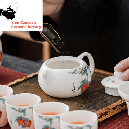 120ml Exquisite Suet Jade Ceramic Teapots Hand Painted Fruit Pattern Tea Pot Travel Portable Kettle Chinese Handmade Tea Set
