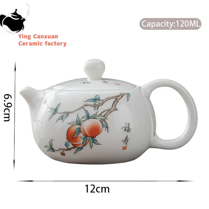 120ml Exquisite Suet Jade Ceramic Teapots Hand Painted Fruit Pattern Tea Pot Travel Portable Kettle Chinese Handmade Tea Set