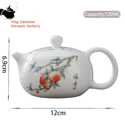 120ml Exquisite Suet Jade Ceramic Teapots Hand Painted Fruit Pattern Tea Pot Travel Portable Kettle Chinese Handmade Tea Set