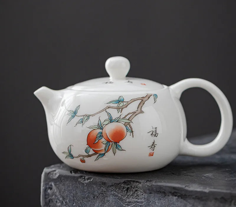 120ml Exquisite Suet Jade Ceramic Teapots Hand Painted Fruit Pattern Tea Pot Travel Portable Kettle Chinese Handmade Tea Set