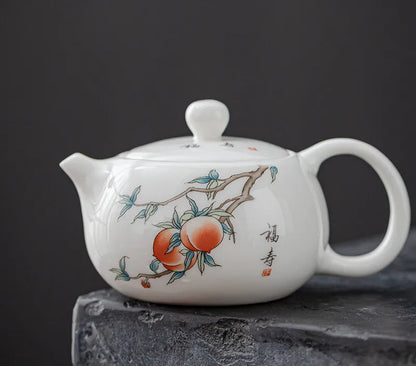 120ml Exquisite Suet Jade Ceramic Teapots Hand Painted Fruit Pattern Tea Pot Travel Portable Kettle Chinese Handmade Tea Set
