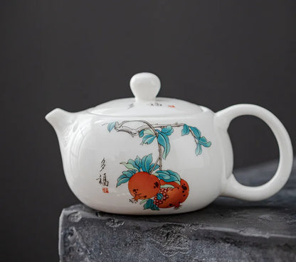 120ml Exquisite Suet Jade Ceramic Teapots Hand Painted Fruit Pattern Tea Pot Travel Portable Kettle Chinese Handmade Tea Set