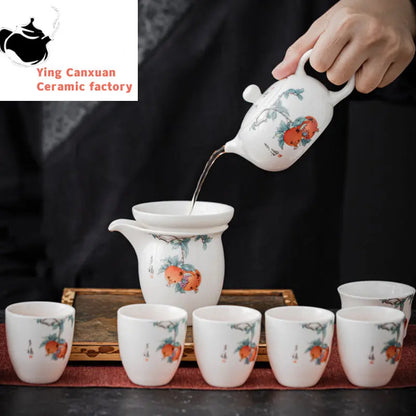 120ml Exquisite Suet Jade Ceramic Teapots Hand Painted Fruit Pattern Tea Pot Travel Portable Kettle Chinese Handmade Tea Set