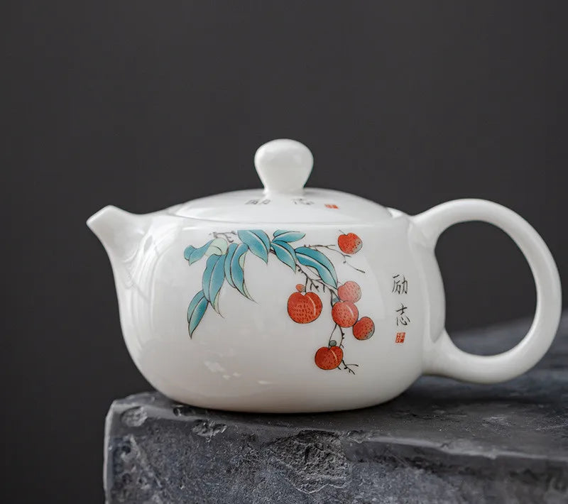 120ml Exquisite Suet Jade Ceramic Teapots Hand Painted Fruit Pattern Tea Pot Travel Portable Kettle Chinese Handmade Tea Set