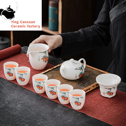 120ml Exquisite Suet Jade Ceramic Teapots Hand Painted Fruit Pattern Tea Pot Travel Portable Kettle Chinese Handmade Tea Set